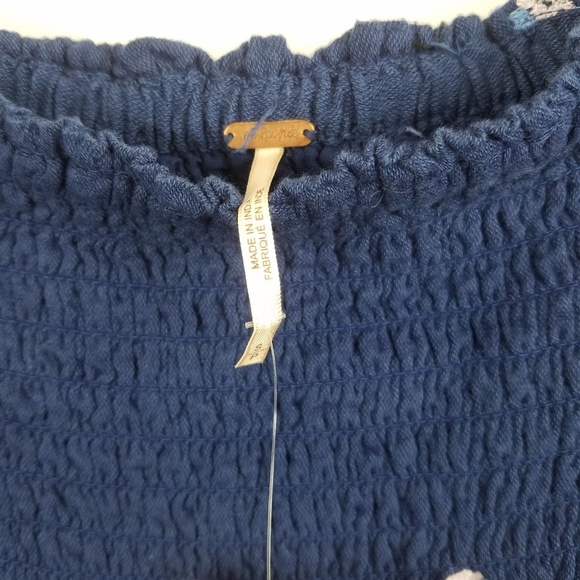 NWT Free People "Counting Daisies" Embroidered Off-Shoulder Dress Navy Small - Picture 5 of 7